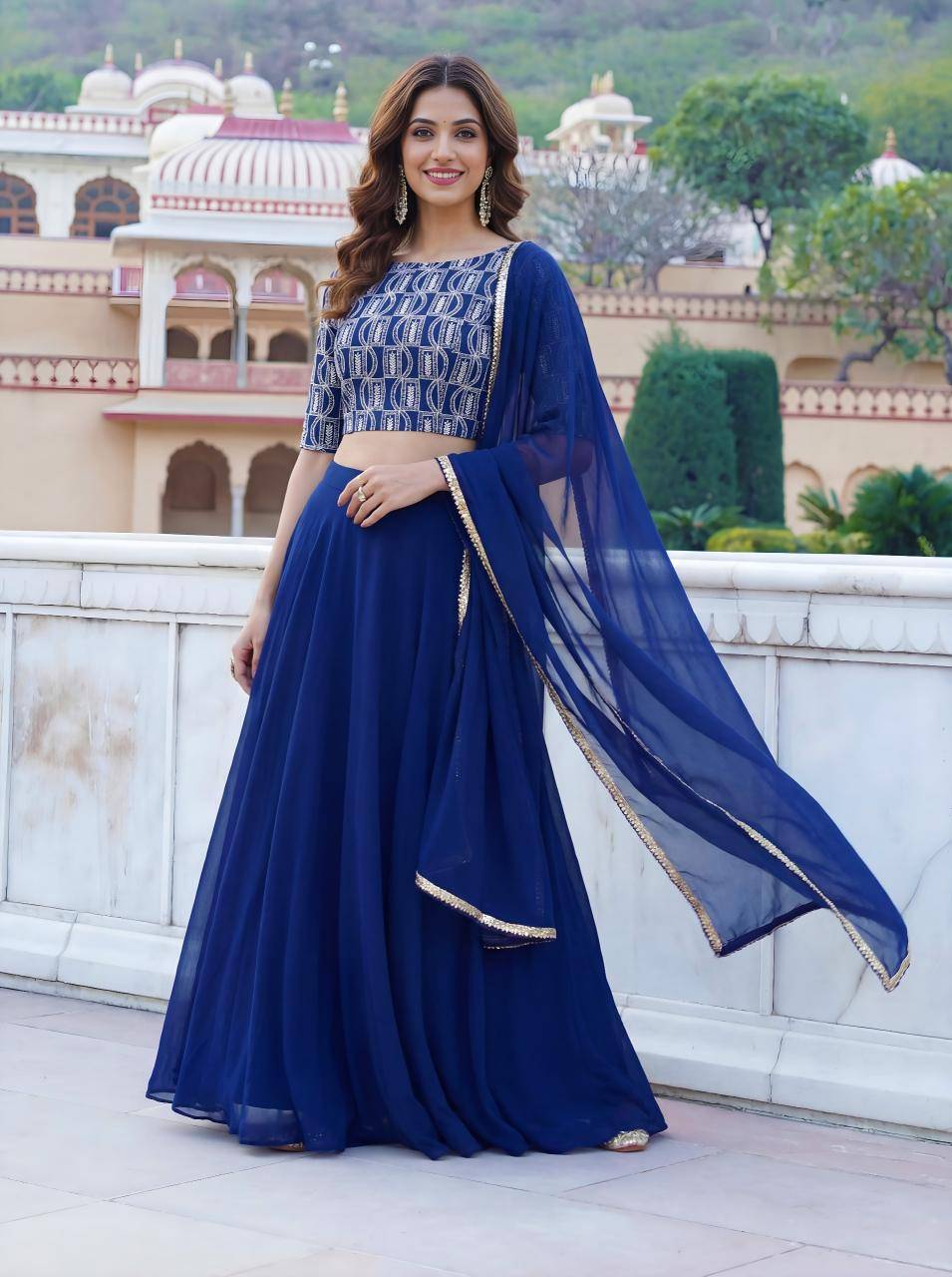 Deep Georgette vol 32 Blue Lehenga choli manufacturers in Ahmedabad
